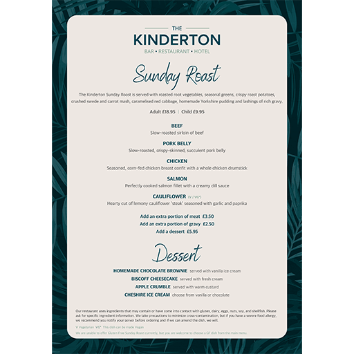Sunday Lunch Menu